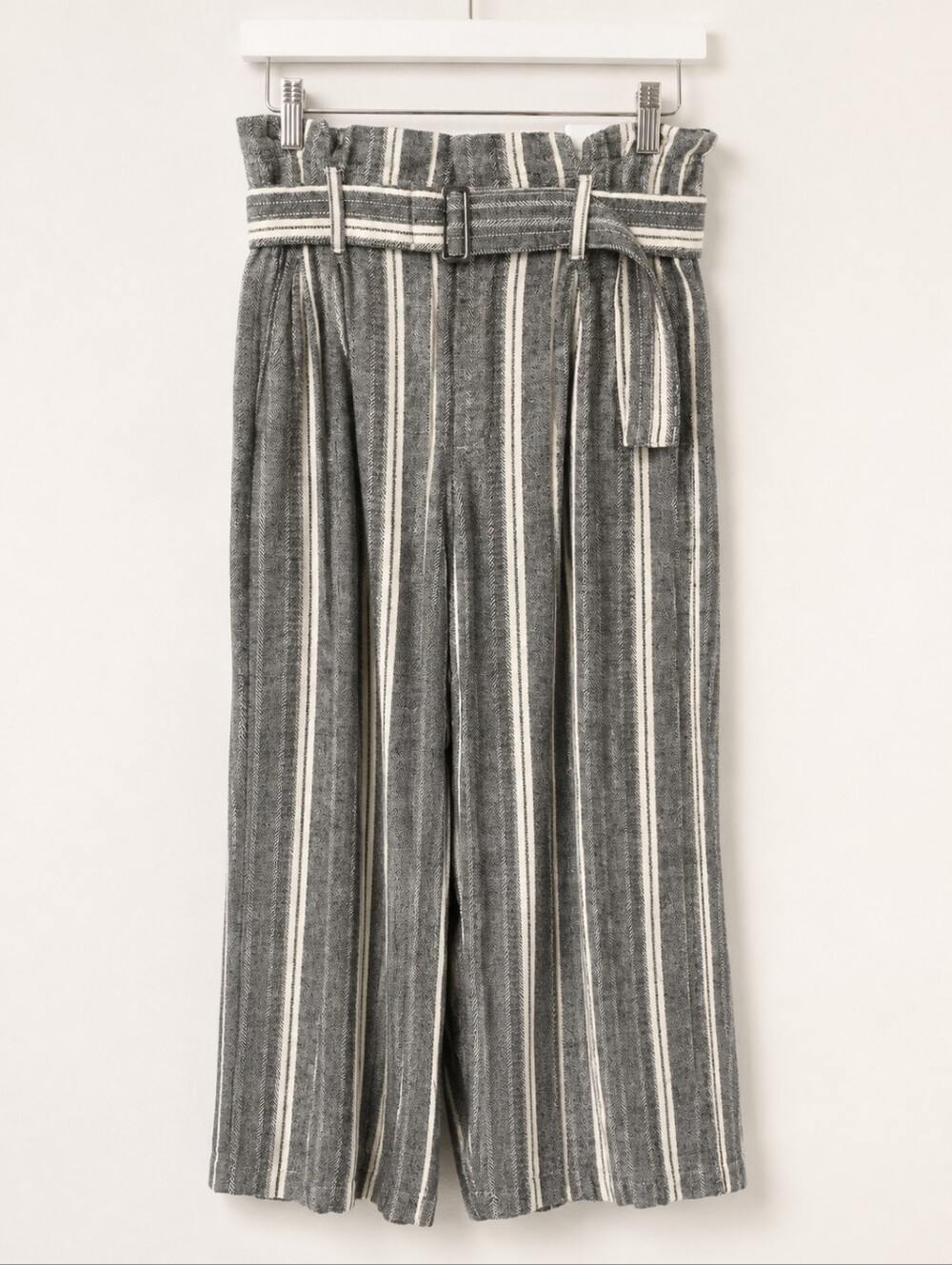 Banana Republic Factory Linen Crop Striped Paperbag Wide Leg Pants 0P